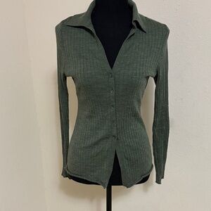 Abercrombie & Fitch Ribbed Button-Down Shirt - Dark Green